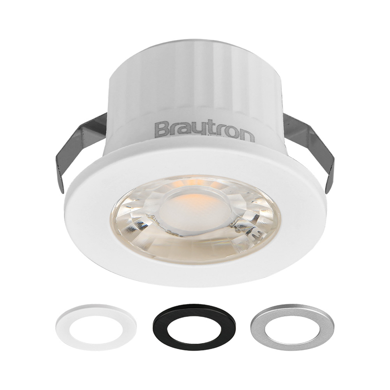 Braytron LED Minispot 3W Minileuchte, Klein, Einbauspot Einbaustrahler, Badezimmer, Küche, Wohnzimmer, inklusive 3 Blenden in schwarz, weiß. silber, IP54 230V ohne Trafo, 210 Lumen (neutralweiß 4000K)