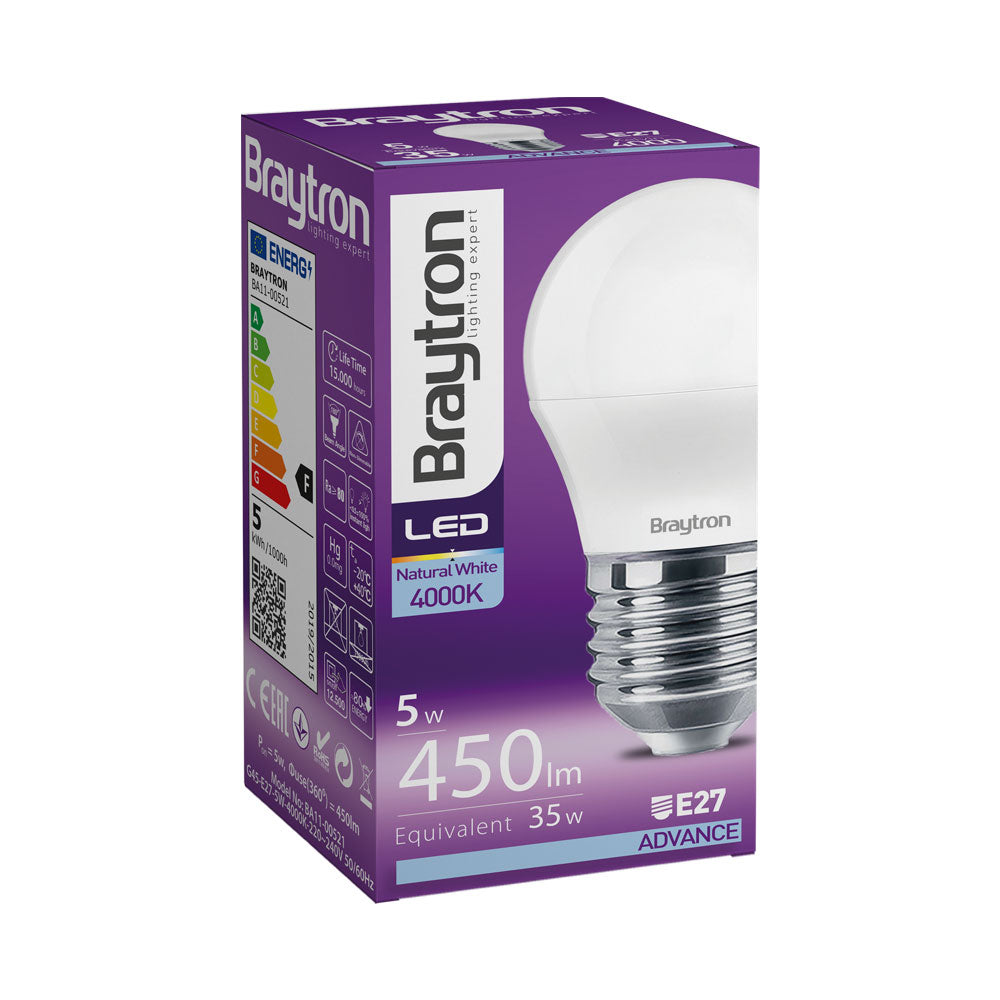 10 X Braytron LED E27 G45 Tropfenform Leuchtmittel 5W Kugel Lampe Birne 450 Lumen 4000K Neutralweiß