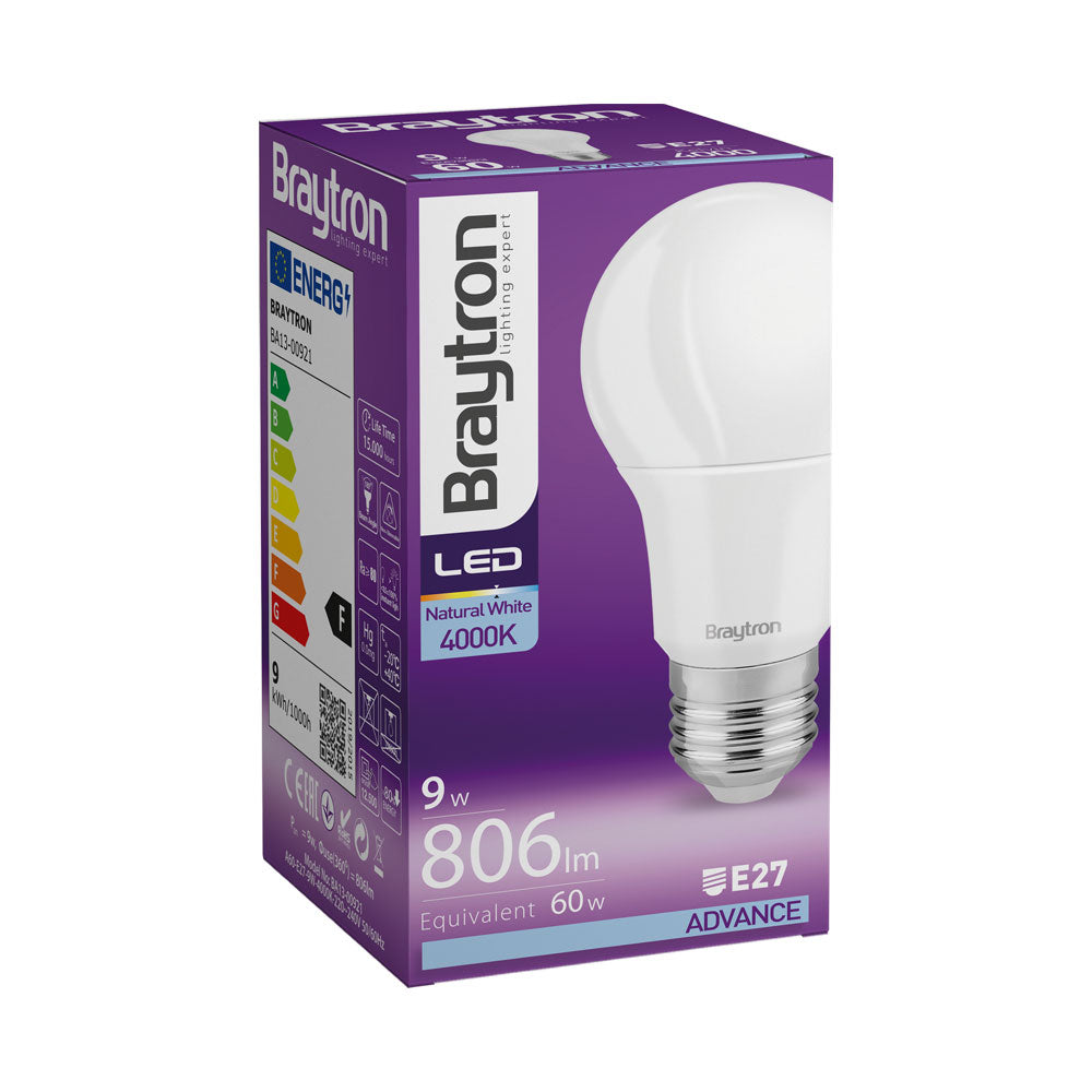 Braytron LED E27 Luchtmittel 9W A60 4000K Neutralweiß Birnenform 806 Lumen