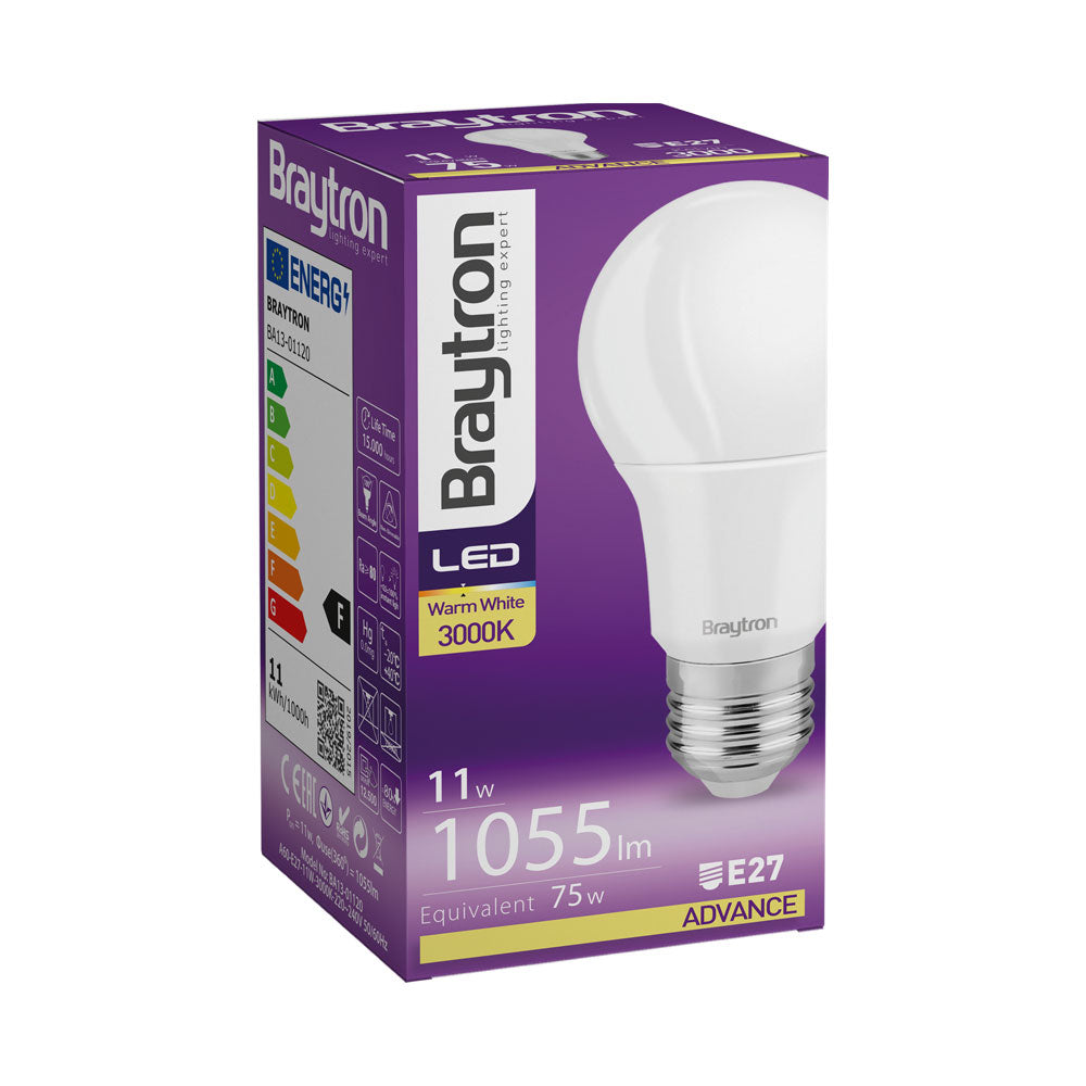 10 X Braytron LED Leuchtmittel E27 11W Warmweiß 3000K 1055 lm Birnenform Ersetzt 75W Glühbirne