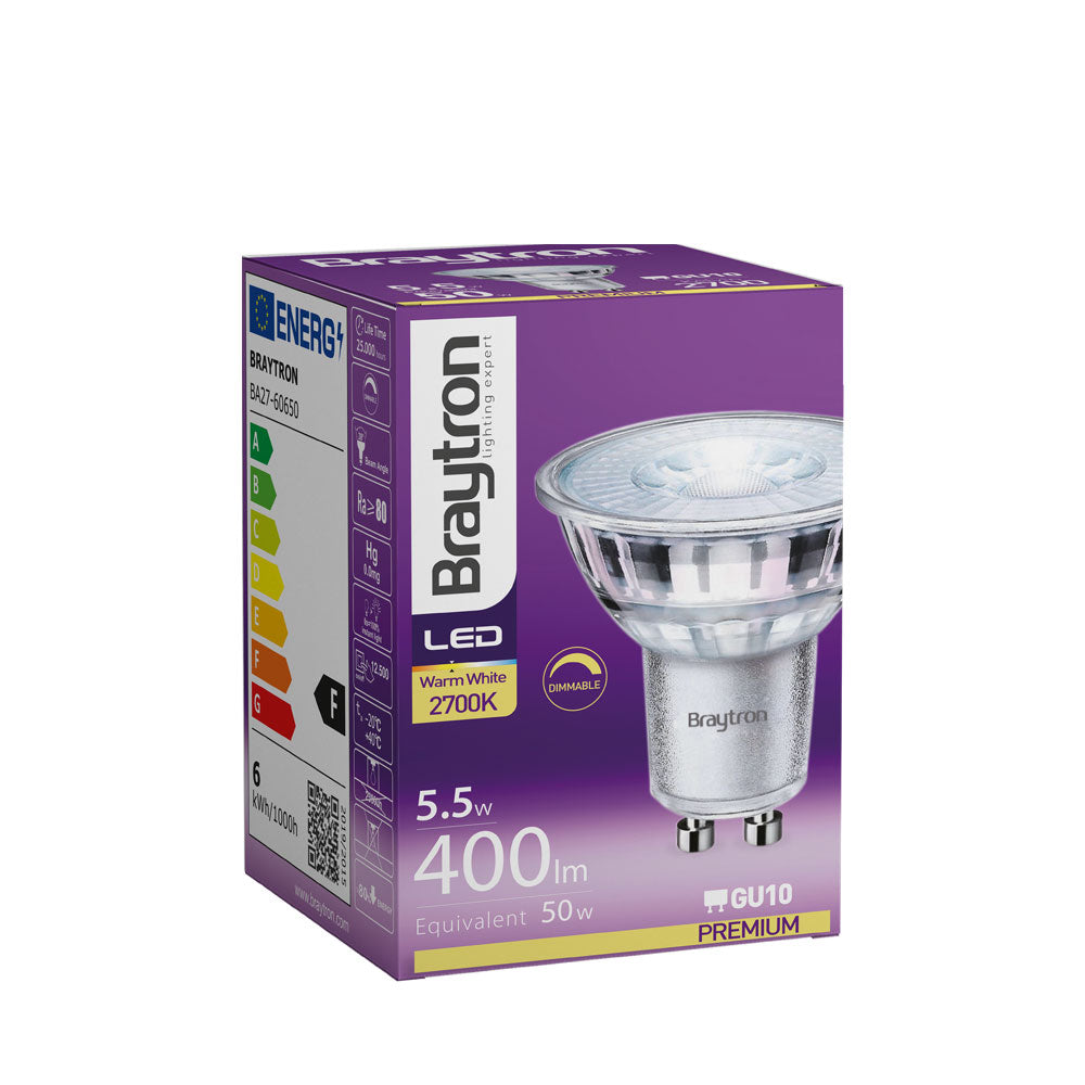 Braytron LED GU10 5,5W (50W) dimmbar 2700K Warmweiß Reflektorlampe Leuchtmittel 400 Lumen