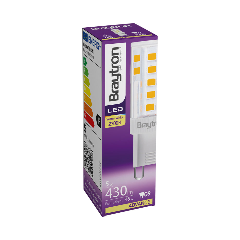 Braytron G9 LED Leuchtmittel 5W 3000K Warmweiß 220V Energiesparlampe Stiftsockel Braytron D360