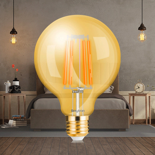 Braytron LED E27 Filament Retro Vintage 6W G125 AMB 2200K Warmweiß Birnenform Braytron