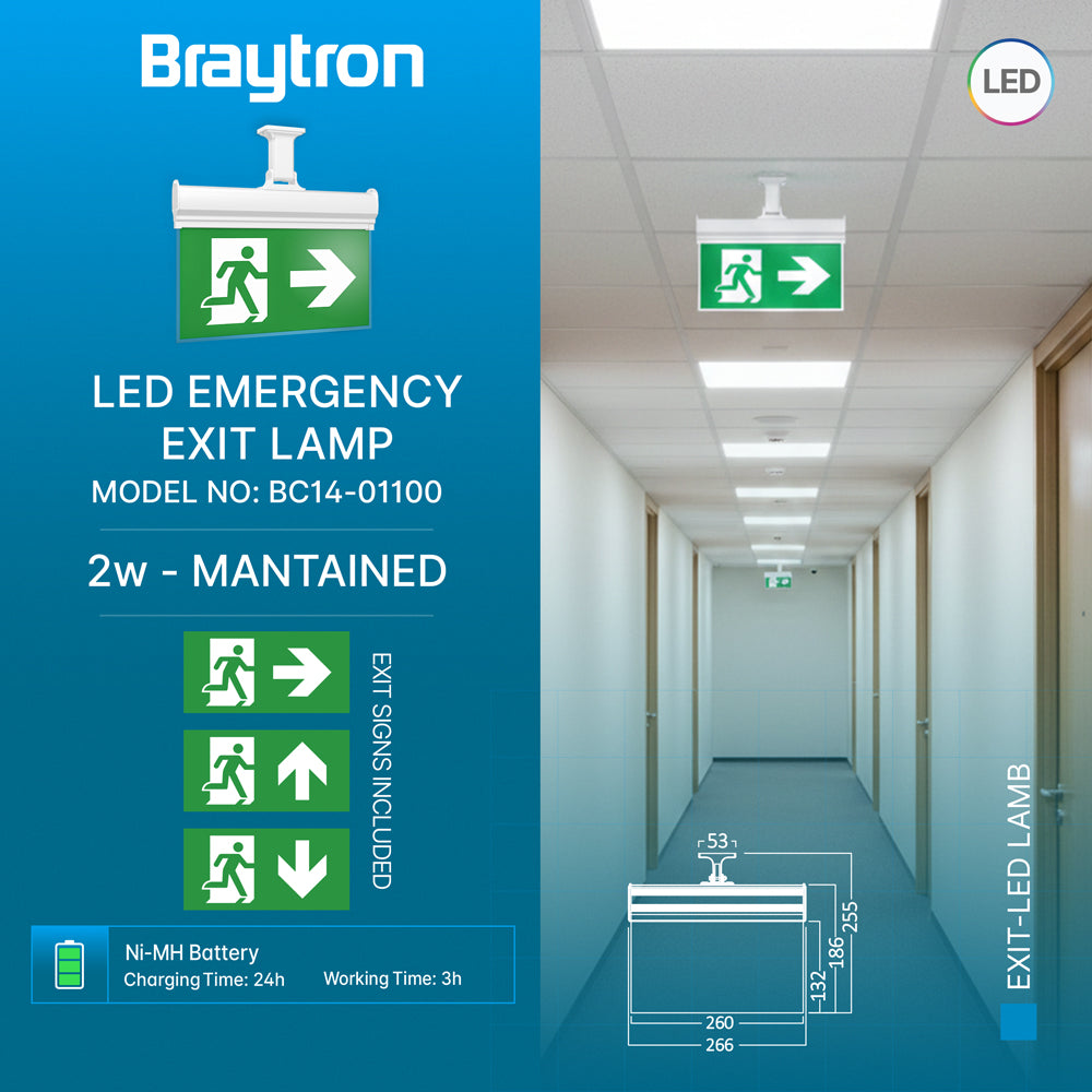 Braytron LED Aufbau Fluchtweg Notleuchte Notlicht Fluchtwegleuchte Notausgang Notbeleuchtung 3W