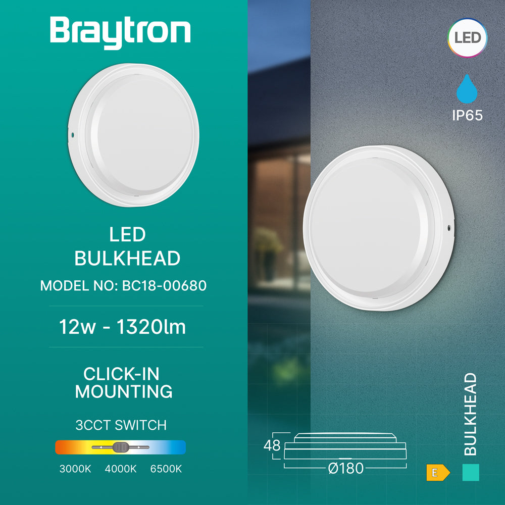 Braytron moderne LED Wandleuchte Deckenleuchte Deckenlicht 12W IP65 3in1 Außenleuchte Eingang weiß