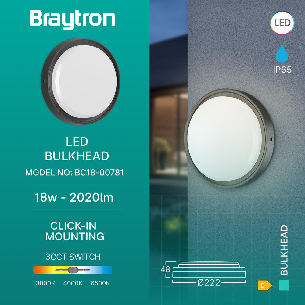 Braytron moderne LED Wandleuchte Deckenleuchte Deckenlicht 18W IP65 3in1 Außenleuchte schwarz