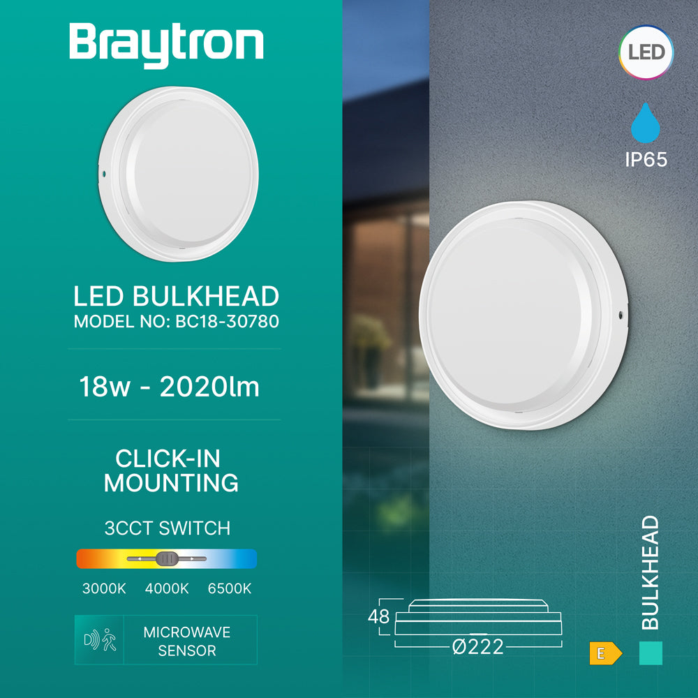 Braytron LED Wandleuchte Deckenleuchte Bewegungsmelder Sensor 18W IP65 3in1 Außenleuchte weiß