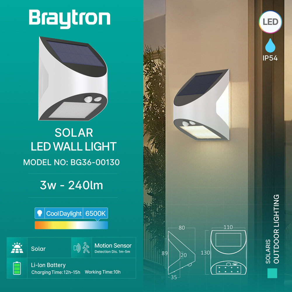 Solar LED Wandleuchte 3W 6500K Außenleuchte mit Bewegungssensor Dämmerungssensor