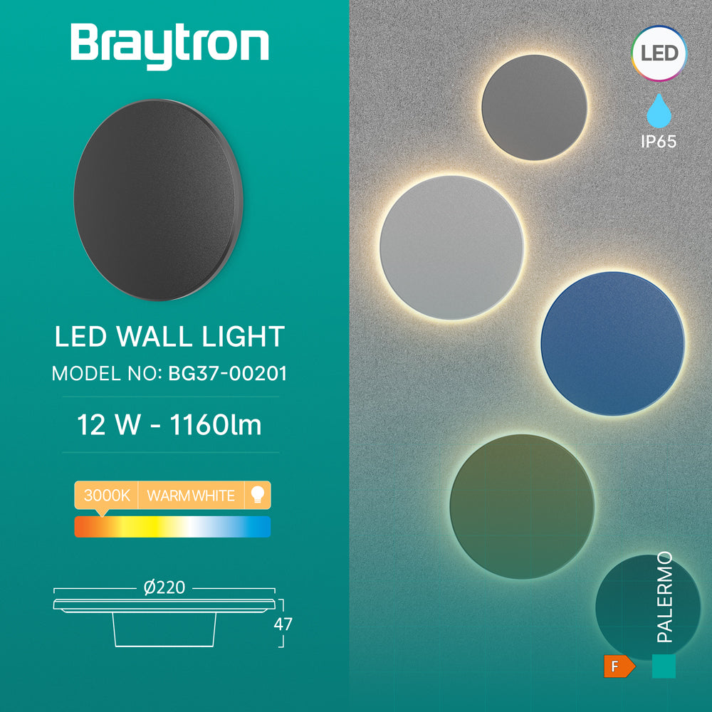 Braytron 12W LED Designer Wandleuchte Außen Schwarz Indirekte Beleuchtung Außenwandleuchte IP65 3000-6500K