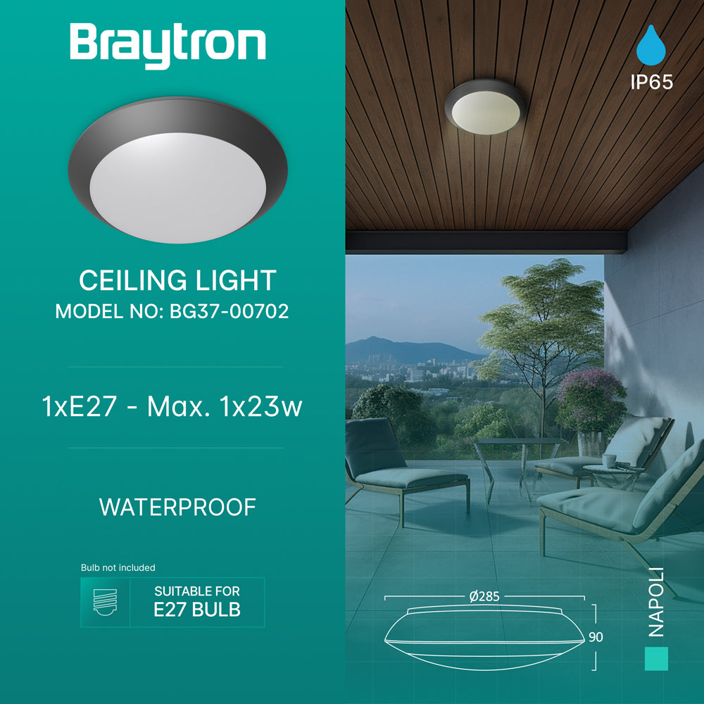 Braytron Deckenleuchte Deckenlampe Deckenlicht E27 Grau Eingang Flur Außenbereich modern