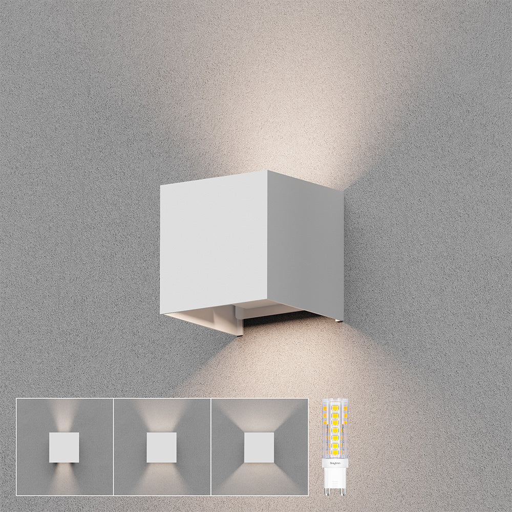 Braytron LED Wandlampe Außenleuchte Würfel Cube IP54 verstellbarer Lichtkegel G9 Fassung Weiß