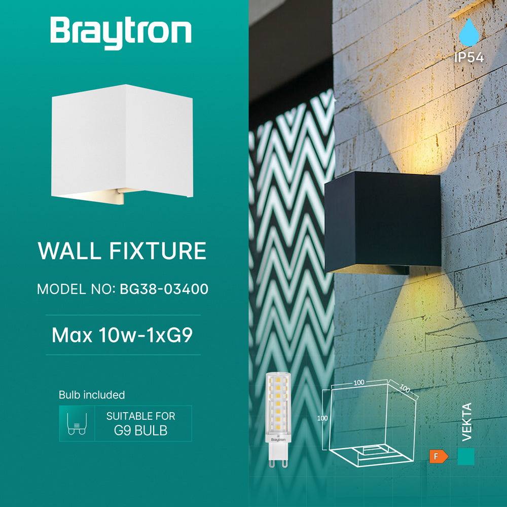 Braytron LED Wandlampe Außenleuchte Würfel Cube IP54 verstellbarer Lichtkegel G9 Fassung Weiß