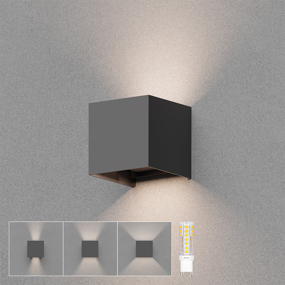 Braytron LED Wandlampe Außenleuchte Würfel Cube IP54 verstellbarer Lichtkegel G9 Fassung Dunkelgrau