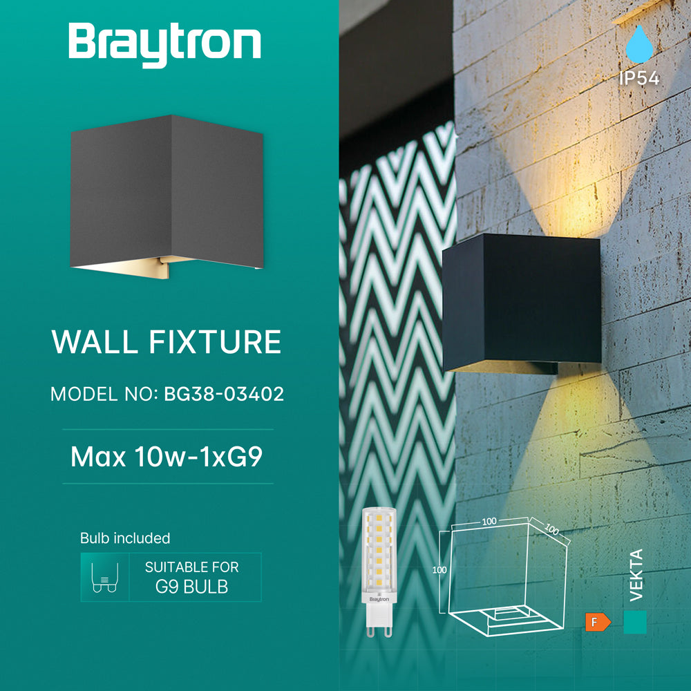 Braytron LED Wandlampe Außenleuchte Würfel Cube IP54 verstellbarer Lichtkegel G9 Fassung Dunkelgrau