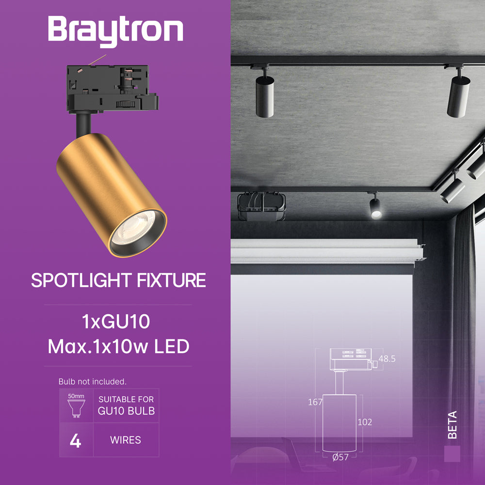 Braytron 3-Phasen GU10 LED Schienenstrahler Gold Stromschienen Spot drehbar - schwenkbar