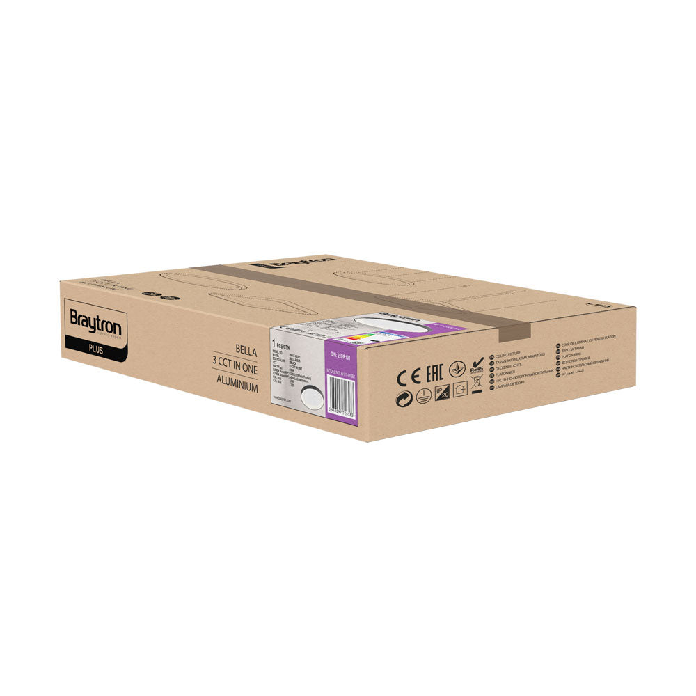 Braytron LED Deckenleuchte 36W Warmweiß Neutralweiß Kaltweiß 3CCT 3200 lm Rund Schwarz Aluminium IP20