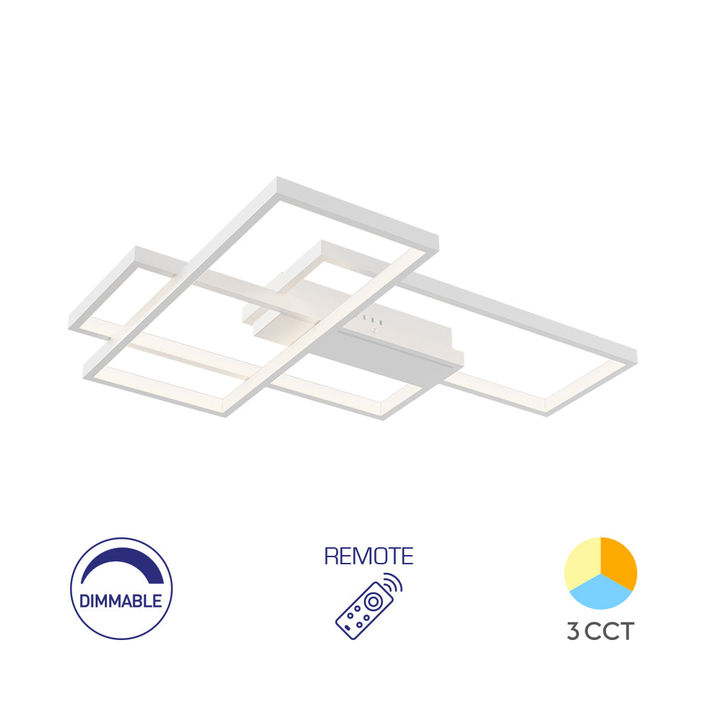 Braytron Moderne Designer LED Deckenleuchte dimmbar 3CCT 3000–6500K mit Fernbedienung 65W Rechteck weiß