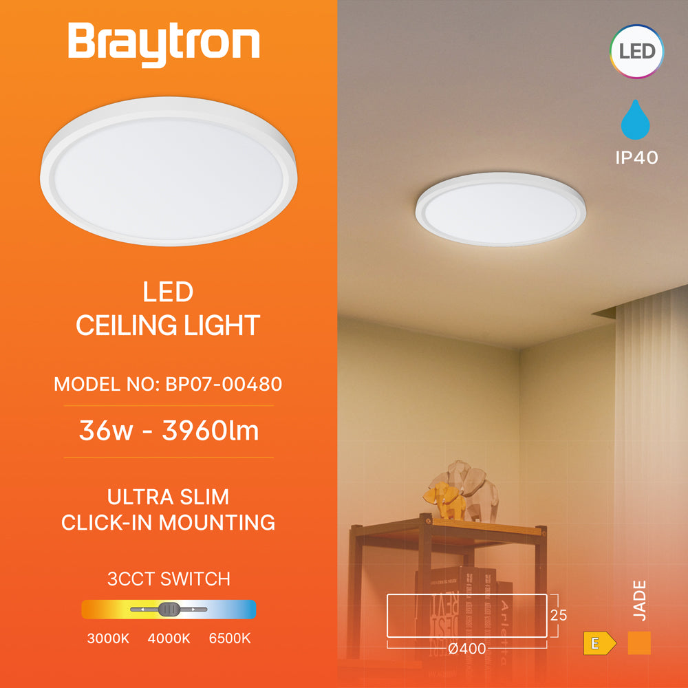 Braytron LED Deckenlampe Panel Dünn Deckenleuchte Schlafzimmer Wohnzimmer Flur lampe 36W