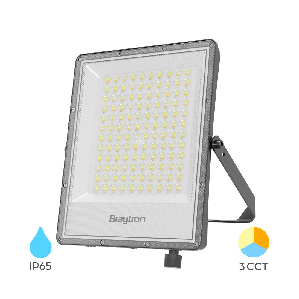 Braytron LED Flutlicht Außen IP65 – LED Strahler mit 3CCT Farbwahl 3000K/4000K/6500K – Aluminium Außenstrahler 90° – Garten, Hof & Baustrahler – 10W - 300W (100, Watt)