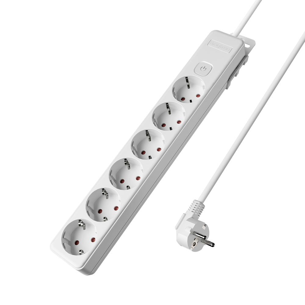 Braytron Mehrfachsteckdose 6-fach mit 1,5 m Kabel und beleuchtetem Ein-/Ausschalter, 3680W, Kindersicherung, Steckdosenleiste mit Clip-System