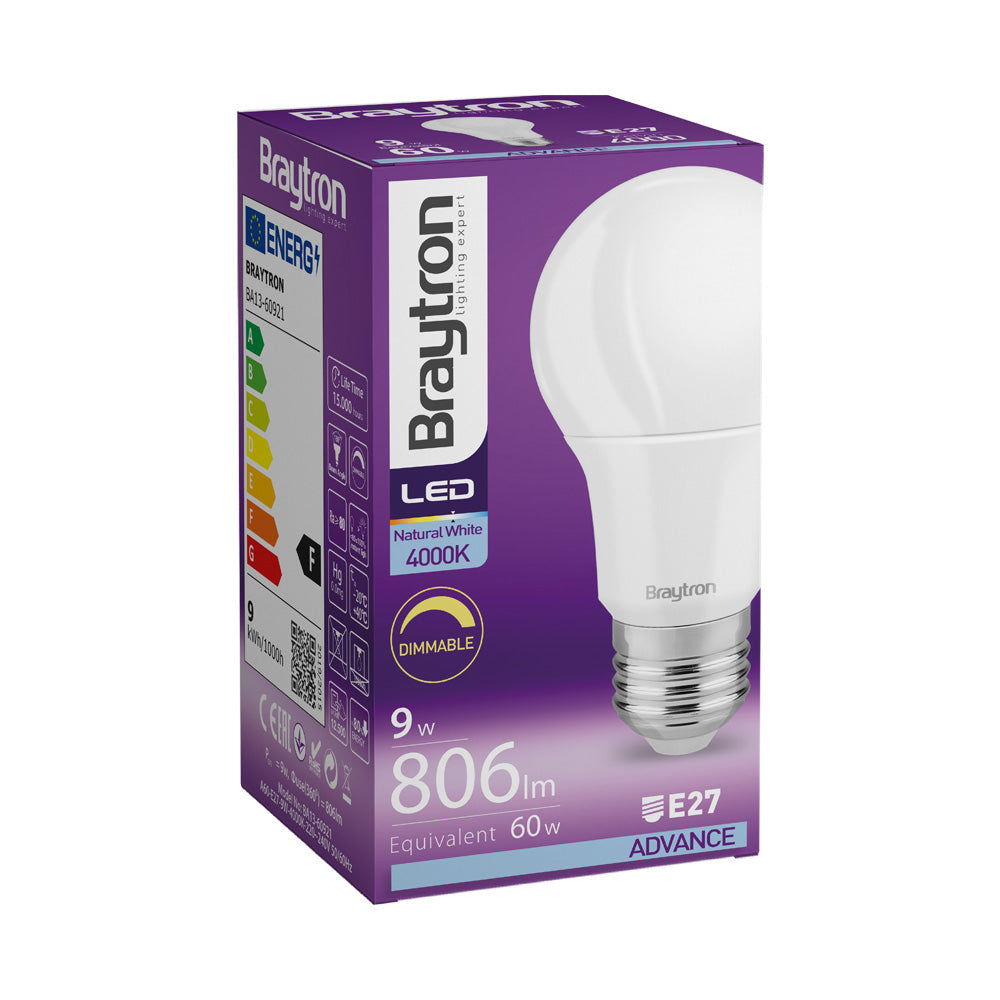 Braytron LED-Lampe E27 9W 4000K Neutralweiß A60 806 lm dimmbar – Weiß