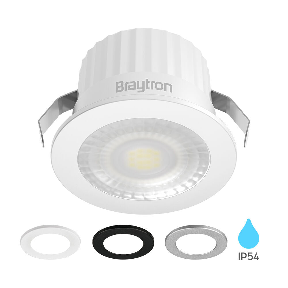 Braytron LED Minispot 3W Minileuchte, Klein, Einbauspot Einbaustrahler, Badezimmer, Küche, Wohnzimmer, inklusive 3 Blenden in schwarz, weiß. silber, IP54 230V ohne Trafo, 210 Lumen (neutralweiß 4000K)