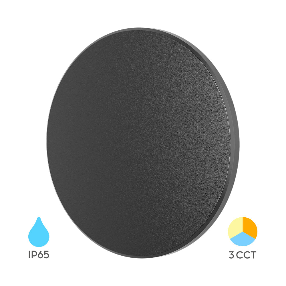 Braytron Palermo LED Außenwandleuchte 12W 3CCT rund IP65 Ø220 mm – Schwarz