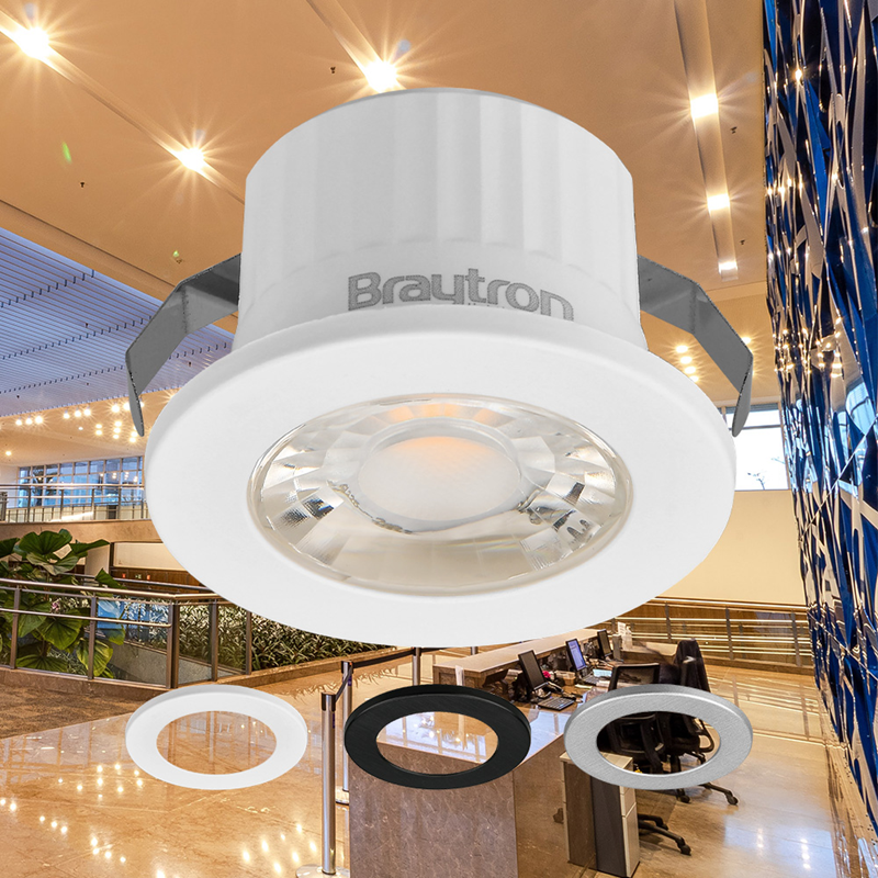 Braytron LED Minispot 3W Minileuchte, Klein, Einbauspot Einbaustrahler, Badezimmer, Küche, Wohnzimmer, inklusive 3 Blenden in schwarz, weiß. silber, IP54 230V ohne Trafo, 210 Lumen (neutralweiß 4000K)