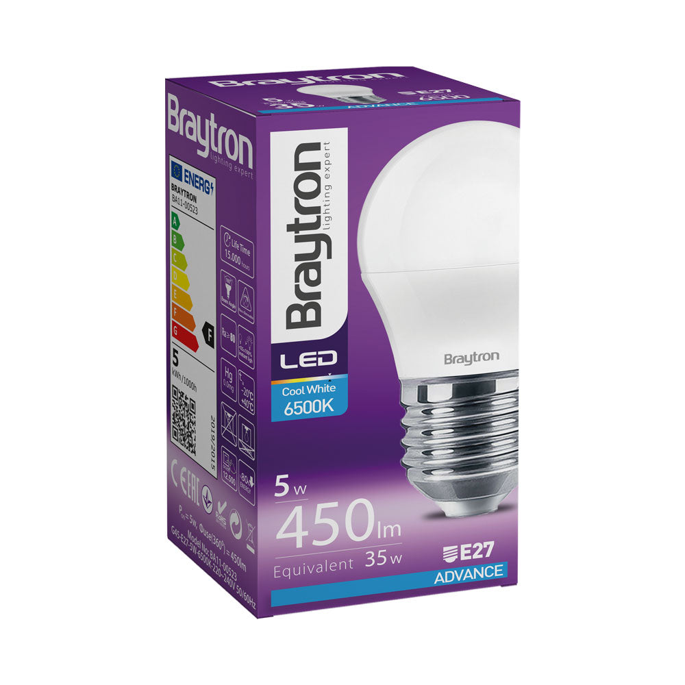10 X Braytron LED E27 G45 Tropfenform Leuchtmittel 5W Kugel Lampe Birne 450 Lumen 6500K Kaltweiß