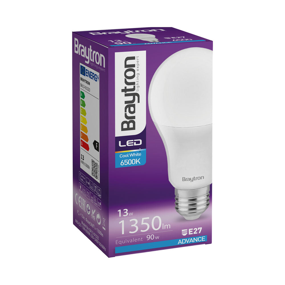 Braytron LED Glühbirne Birnenform E27 13Watt 6500K 1350lm Kaltweiß Leuchtmittel A60