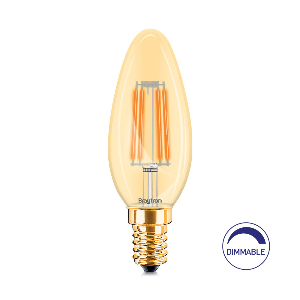 Braytron LED E14 4W Retro Leuchtmittel AMB 2200K Warmweiß Kerzenform Dimmbar Glas Filament