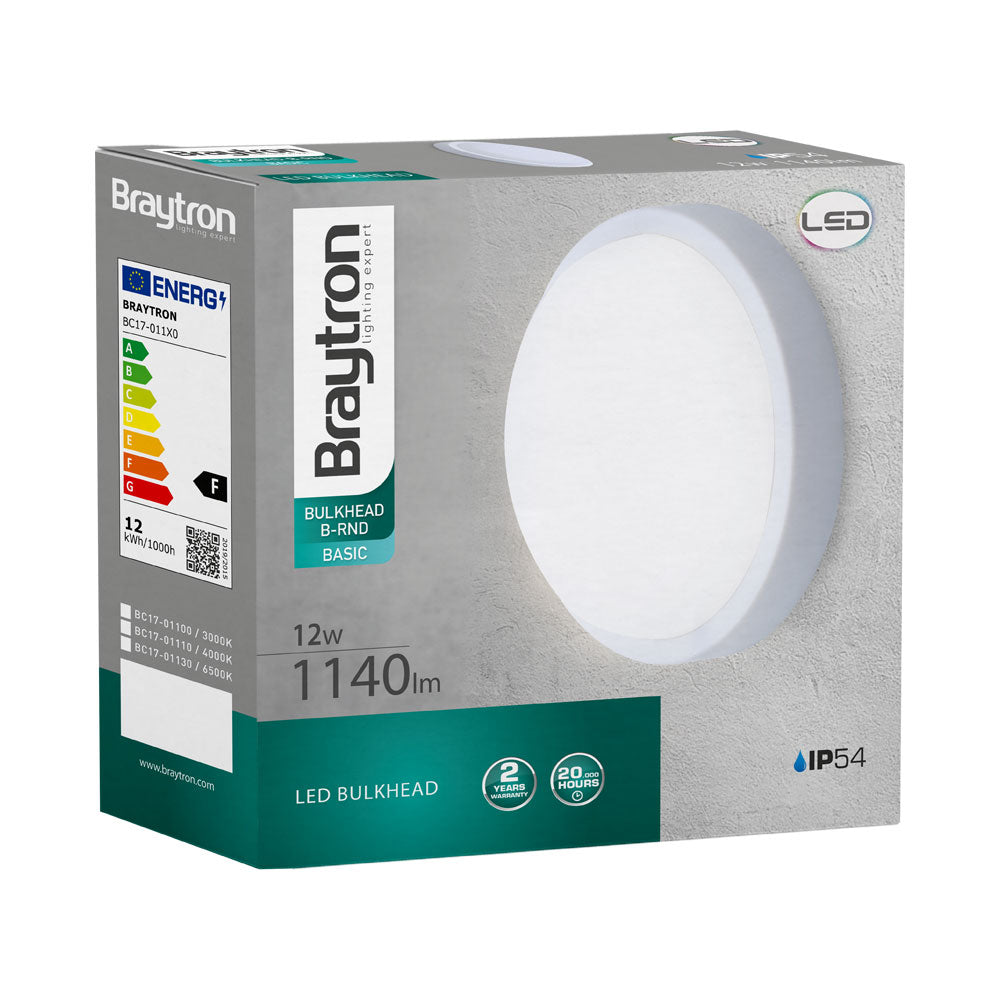 Braytron LED 12W Wand Decken Leuchte Feuchtraumleuchte Keller Außen Flur Garage 3000K IP54 Bad