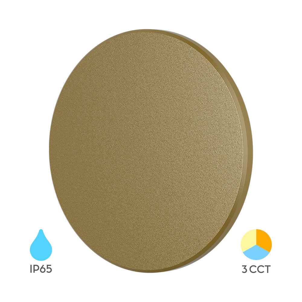 Braytron LED 12W Wandleuchte Designer Wandlicht Rund Gold indirekte Beleuchtung IP65 3in1 3000-6500K