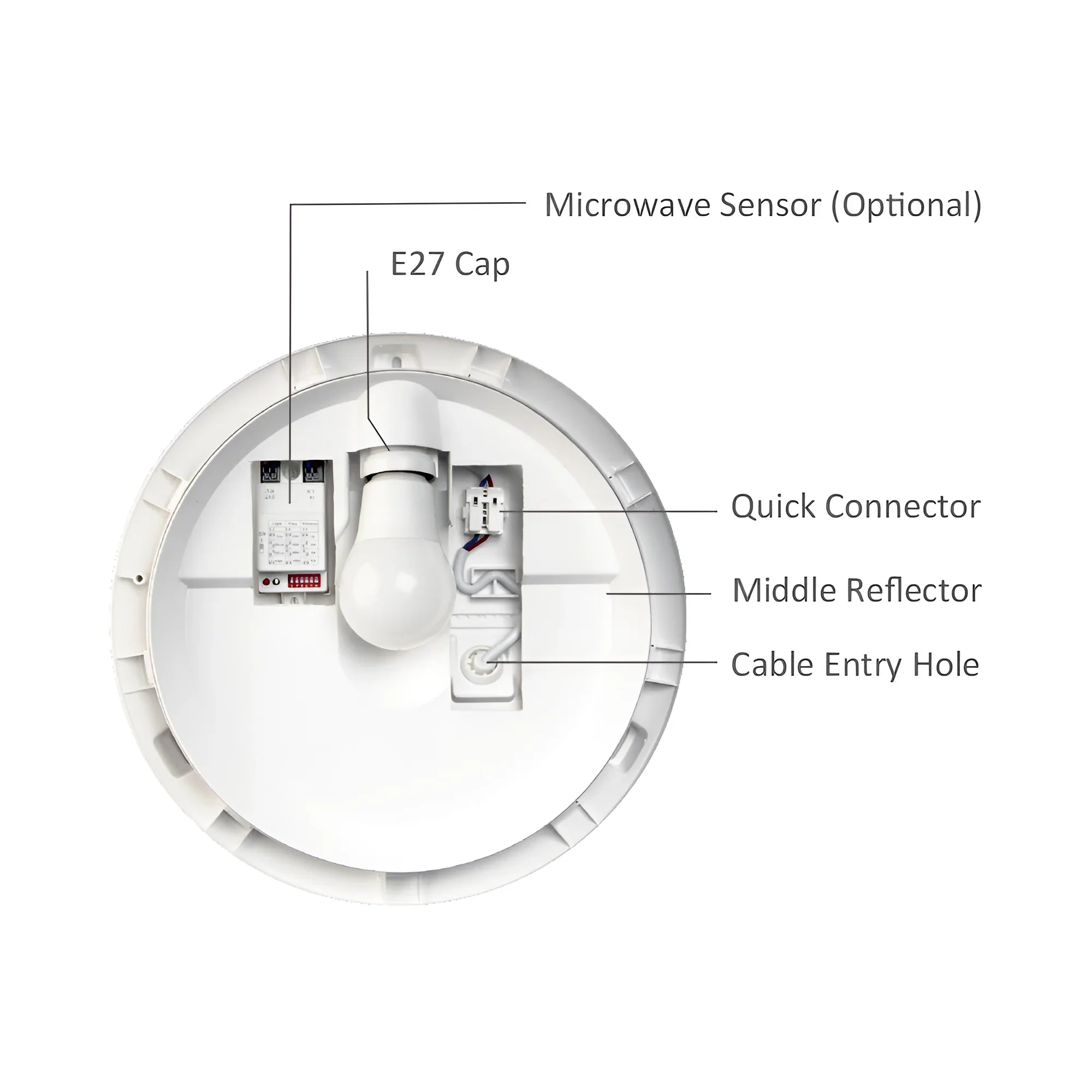 Braytron Außen-Deckenleuchte IP65 Ø265 mm E27 mit Sensor – Weiß