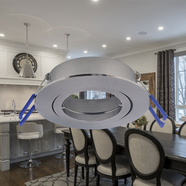 LED Einbaurahmen Einbaustrahler Fassung schwenkbar Rund Aluminium gebürstet MR16 Nickel Silber