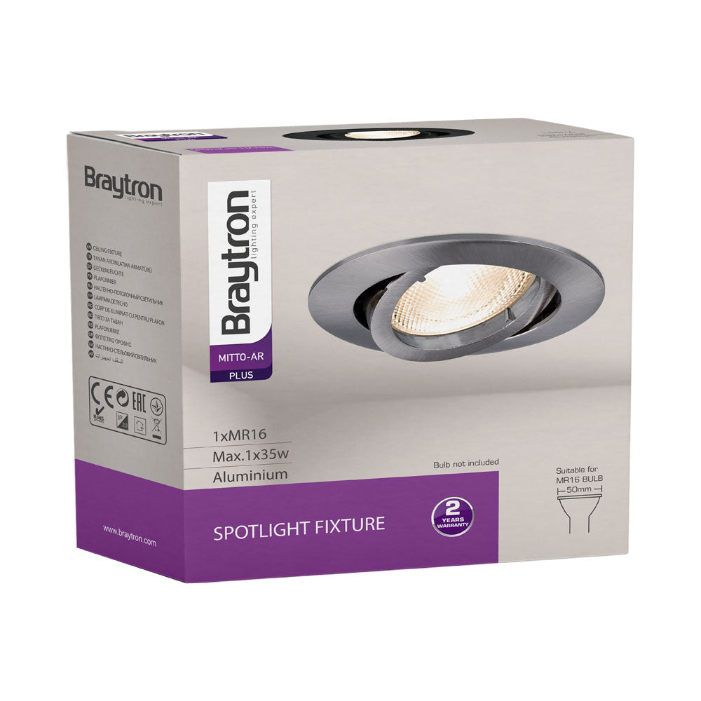 LED Einbaurahmen Einbaustrahler Fassung schwenkbar Rund Aluminium gebürstet MR16 Nickel Silber