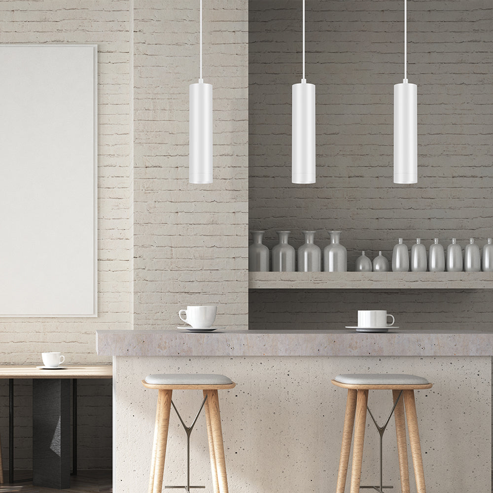 Braytron LED moderne Pendelleuchte zylindrisch Aluminium GU10 weiß Hängelampe Küche Theke Ø60X250mm
