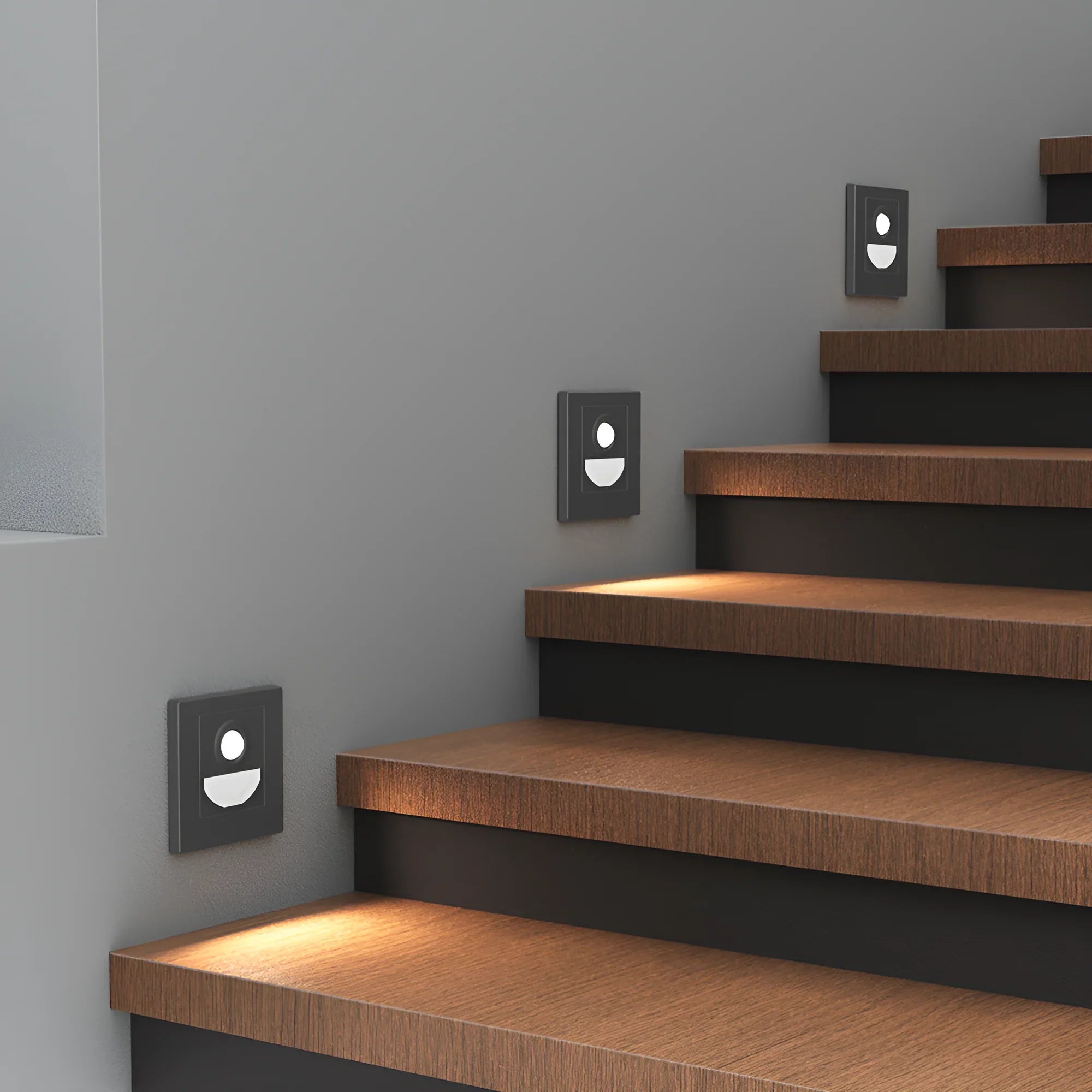 Braytron LED Treppenleuchte 1,5W 3CCT mit Bewegungsmelder, quadratisch – Dunkelgrau