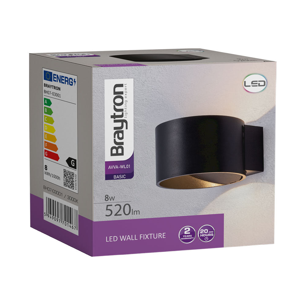 Braytron LED Wandleuchte Schwarz Rund up&down Außenwandleuchte Wandlampe IP20 8W Warmweiß