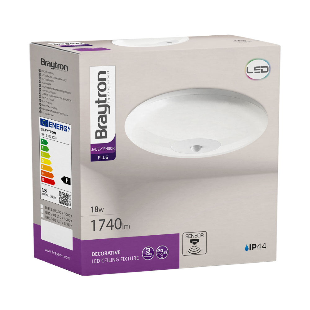 LED Deckenleuchte Ø26cm Sensor Bewegungsmelder Deckenlicht Bad rund 18W IP44 3000K