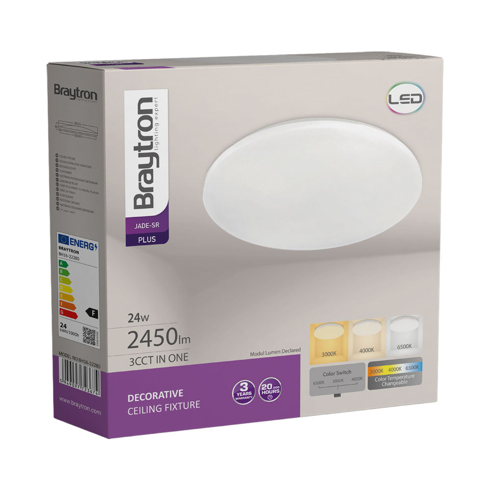 LED Deckenleuchte, Deckenlicht Rund 24W mit Sternenhimmel-Effekt, 3IN1 Farbtemperatur, 2450 Lumen