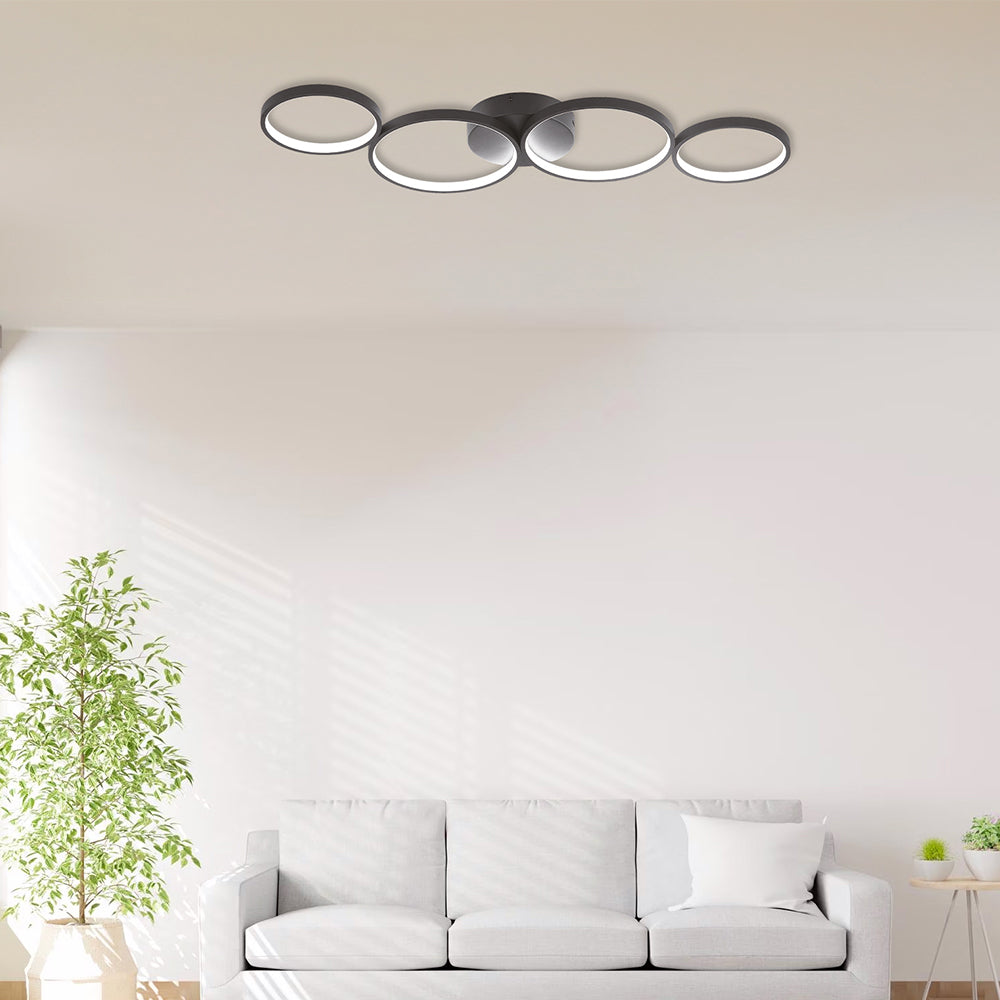 Braytron Moderne Designer LED Deckenleuchte dimmbar 3CCT 3000–6500K Fernbedienung 60W Ringe schwarz