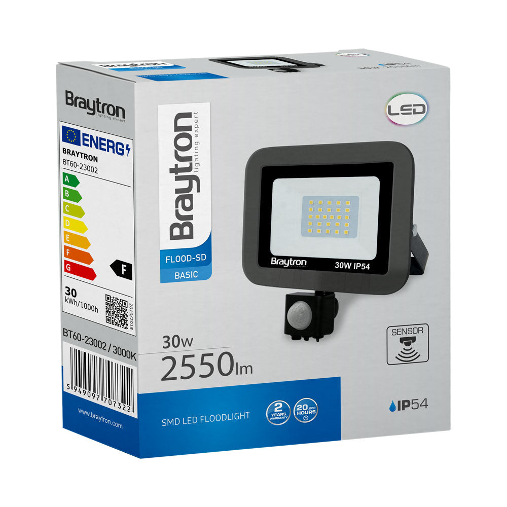 LED Strahler mit Bewegungsmelder Außen Garage Garten superhell Lampe 30W IP54 3000K
