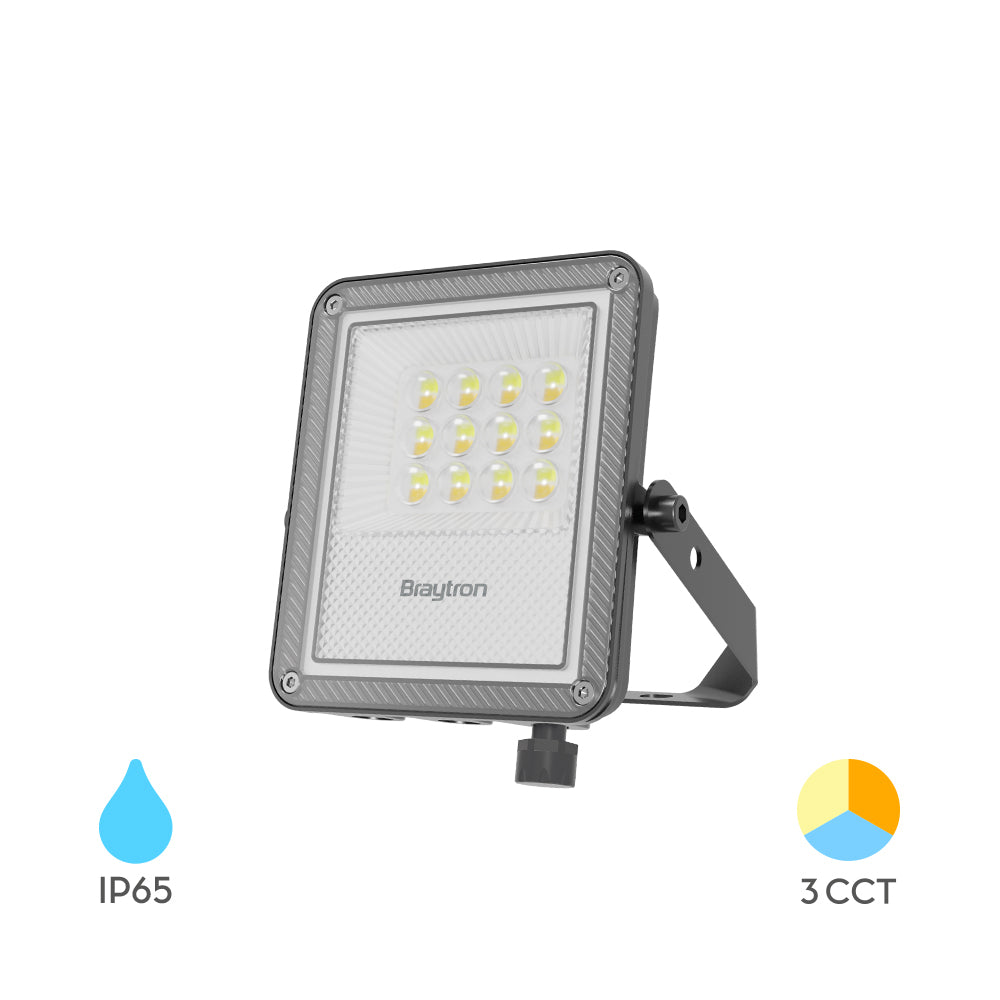 Braytron LED Flutlicht Außen IP65 – LED Strahler mit 3CCT Farbwahl 3000K/4000K/6500K – Aluminium Außenstrahler 90° – Garten, Hof & Baustrahler – 10W - 300W (10, Watt)