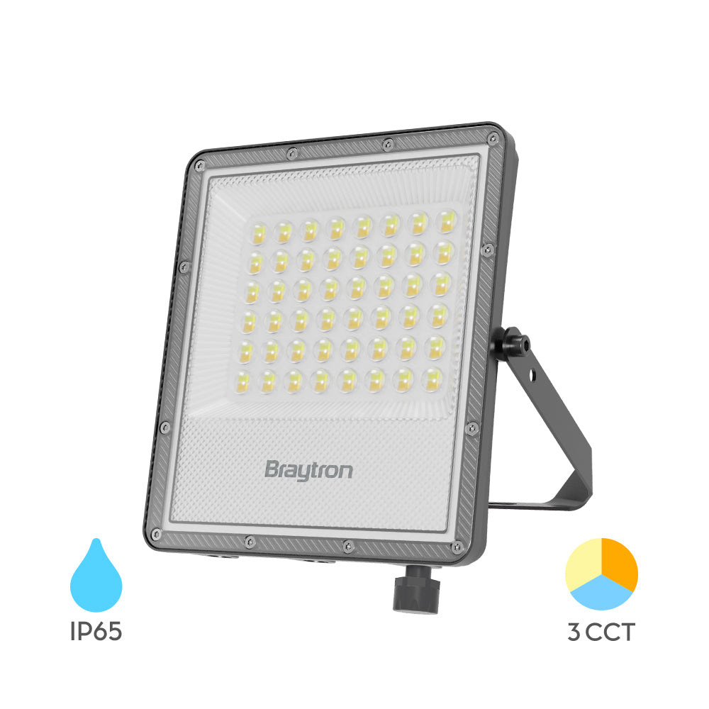Braytron LED Flutlicht Außen IP65 – LED Strahler mit 3CCT Farbwahl 3000K/4000K/6500K – Aluminium Außenstrahler 90° – Garten, Hof & Baustrahler – 10W - 300W (50, Watt)