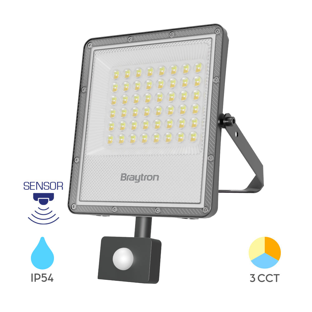 Braytron LED Strahler mit Bewegungsmelder und Dämmerungssensor 50W 5500lm – Wandstrahler Außenstrahler IP65 – 3CCT Farbwahl – LED Strahler für Garten, Hof, Einfahrt & Baustelle (50, Watt)