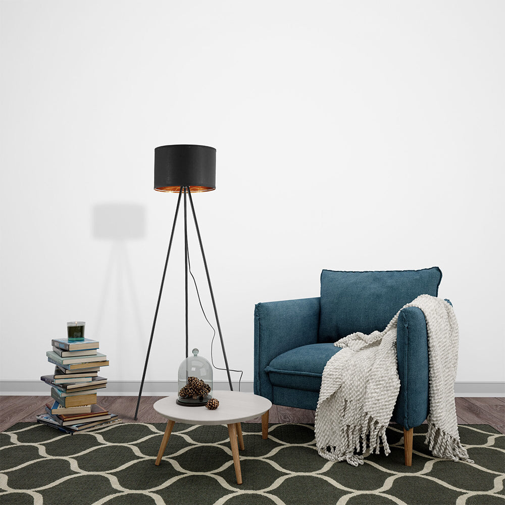 Braytron 3-Bein Stehleuchte 155cm E27 Modern mit Schirm Wohnzimmer Stehlampe Deckenfluter Schwarz