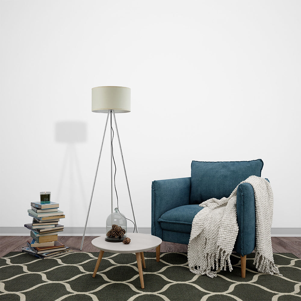 Braytron 3-Bein Stehleuchte 155cm E27 Modern mit Schirm Wohnzimmer Stehlampe Deckenfluter Beige