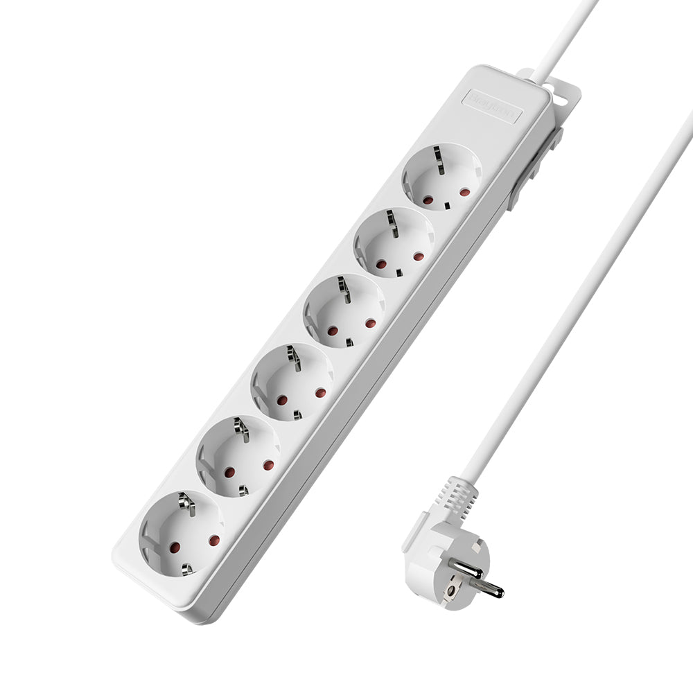 Braytron Mehrfachsteckdose 6-fach mit 1,5 m Kabel, ohne Schalter, 3680W, Kindersicherung, Steckdosenleiste mit Clip-System