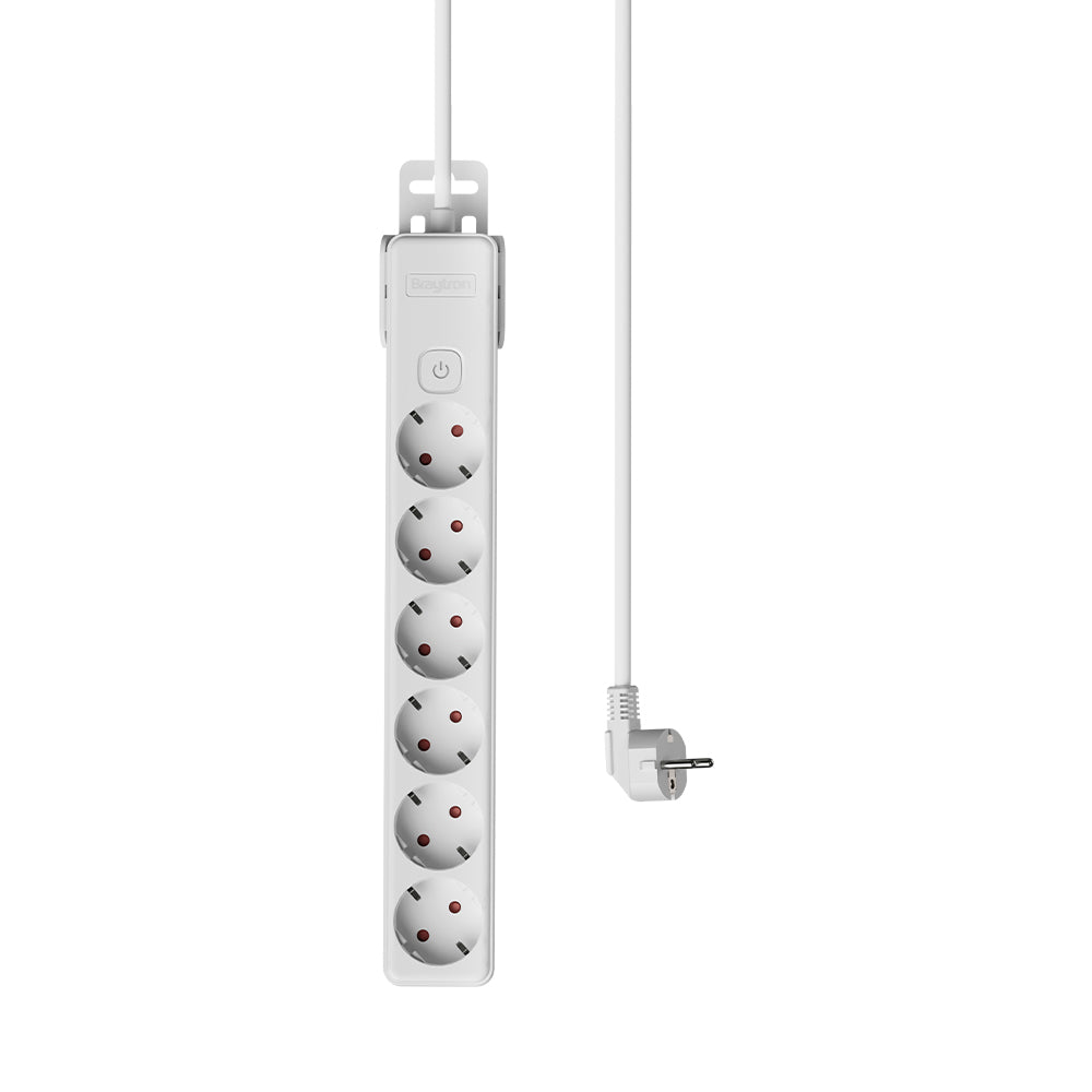 Braytron Mehrfachsteckdose 6-fach mit 1,5 m Kabel und beleuchtetem Ein-/Ausschalter, 3680W, Kindersicherung, Steckdosenleiste mit Clip-System